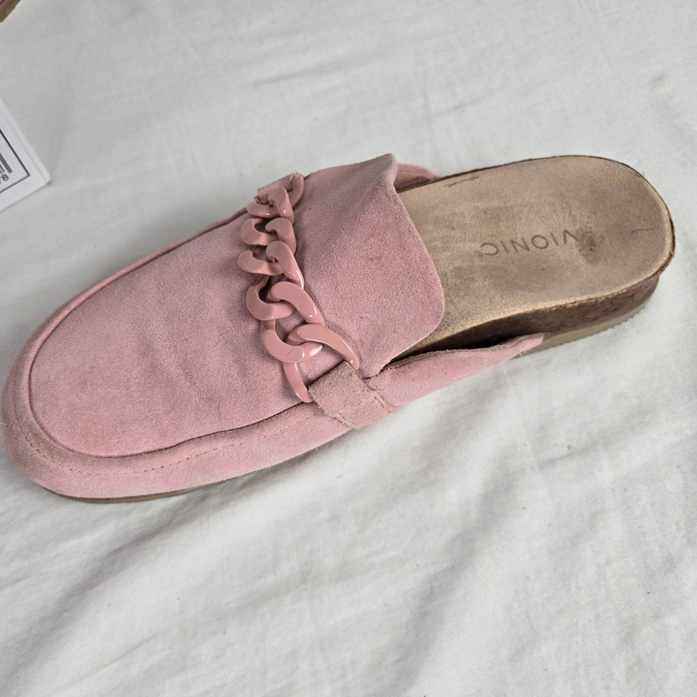 Vionic Georgie Pink Suede Chain Link Mule Slippers Clog Orthotic Shoes Womens 11 - Picture 4 of 9